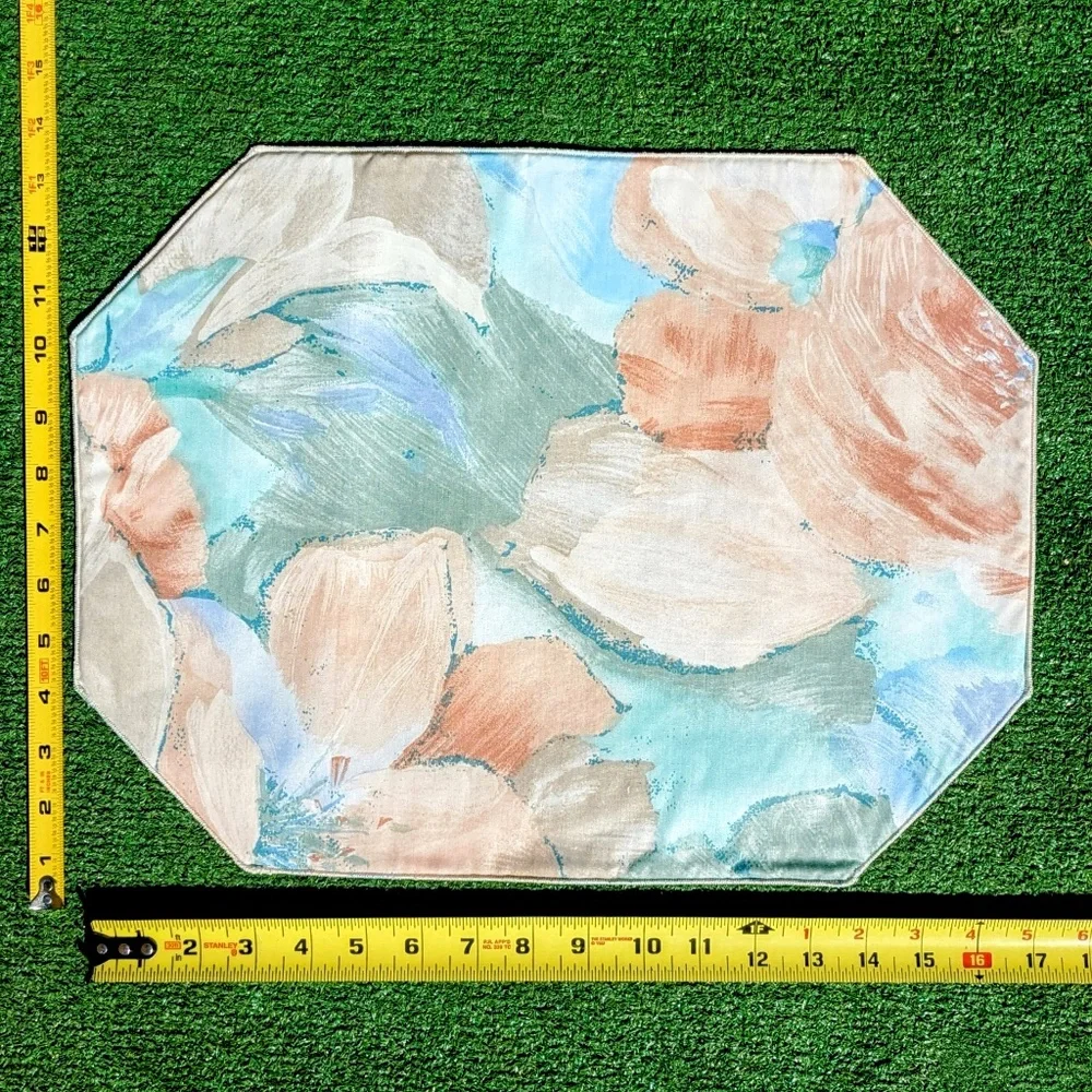 4 Placemats 1990's Floral Paint Brush Strokes Octagonal Pastel Unused 13x17 NOS